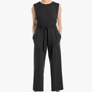 Max Studio Gray Sleeveless Wideleg Jumpsuit With Tie Waist And Pockets Large